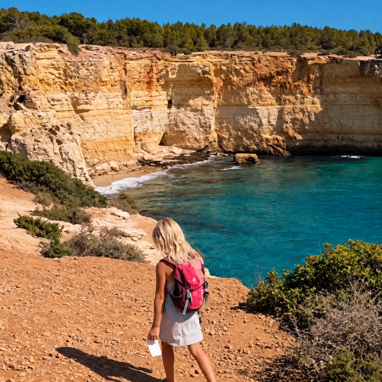 Unsere Tochter an einer Klippe am Meer während unserer Portugalreise